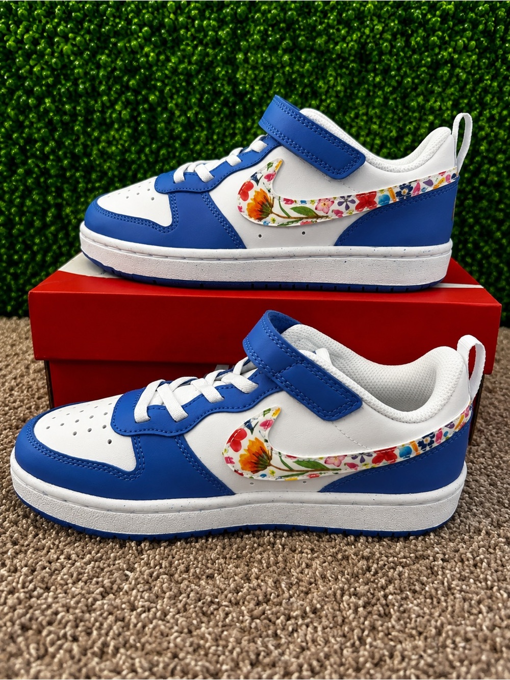 Nike  Court  Borough  Low PF (PS)  Size 2Y  Floral Swoosh – Brand  New in Box